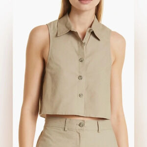 The Range Arid Button Front Cotton Crop Top